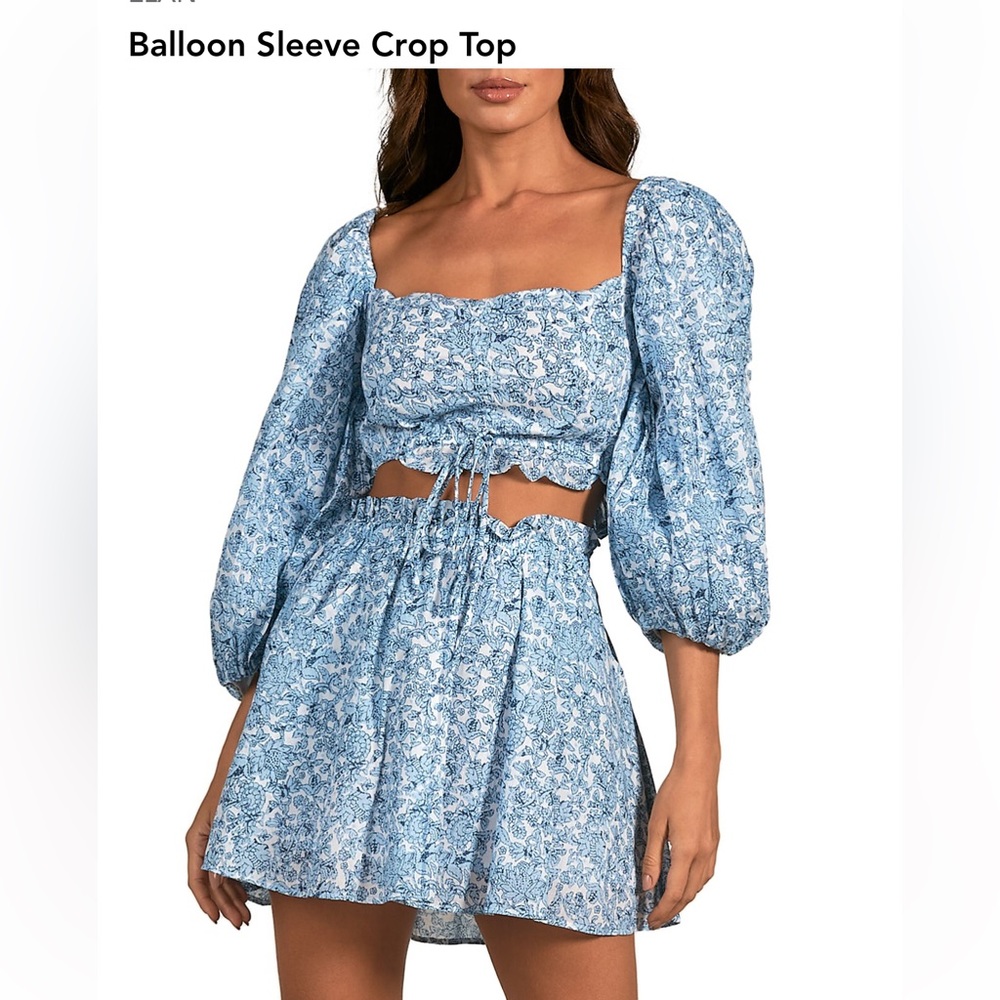 SET: Elan Balloon Sleeve Crop Top and Ruffle Mini Skirt